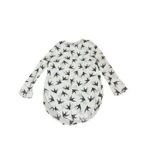 H&M Womens White & Black Bird Print Long Sleeve Blouse Size 8 Polyester Round He